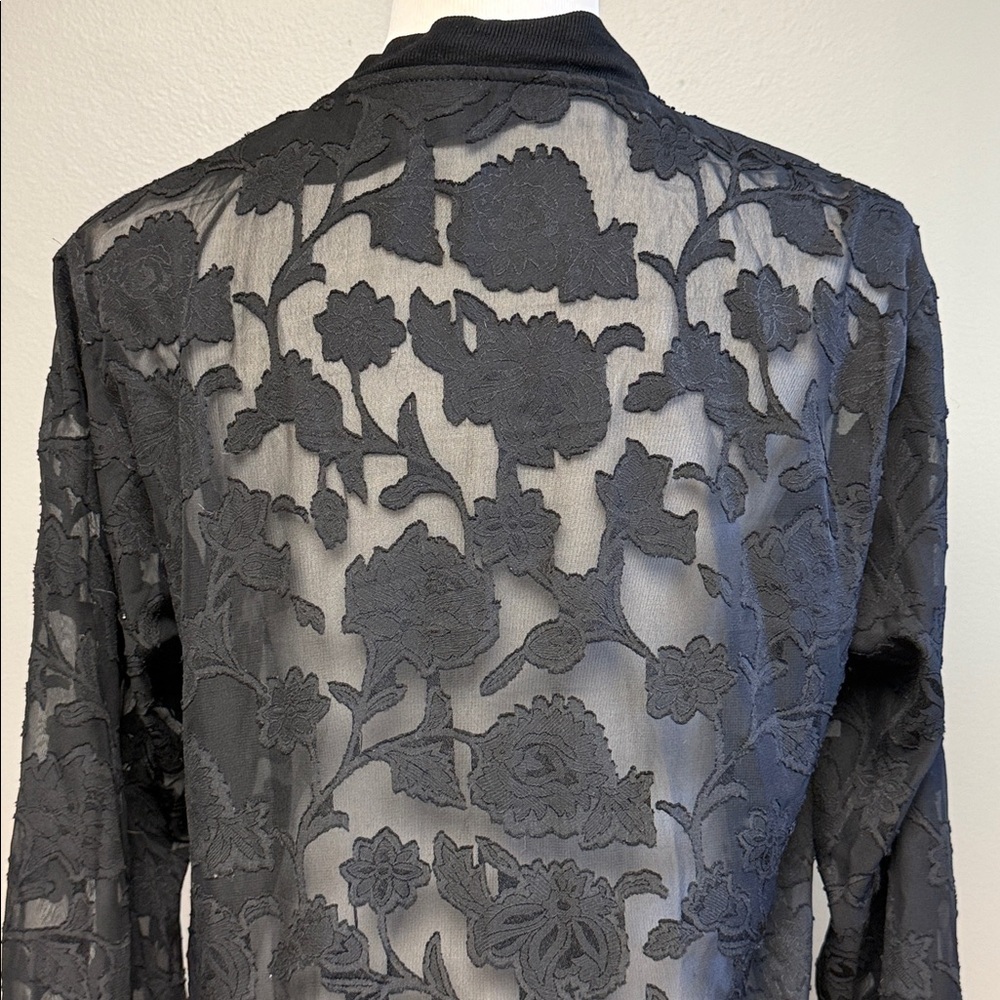 Kori America Sheer Floral Lace Bomber Jacket Black Size S - Picture 5 of 7